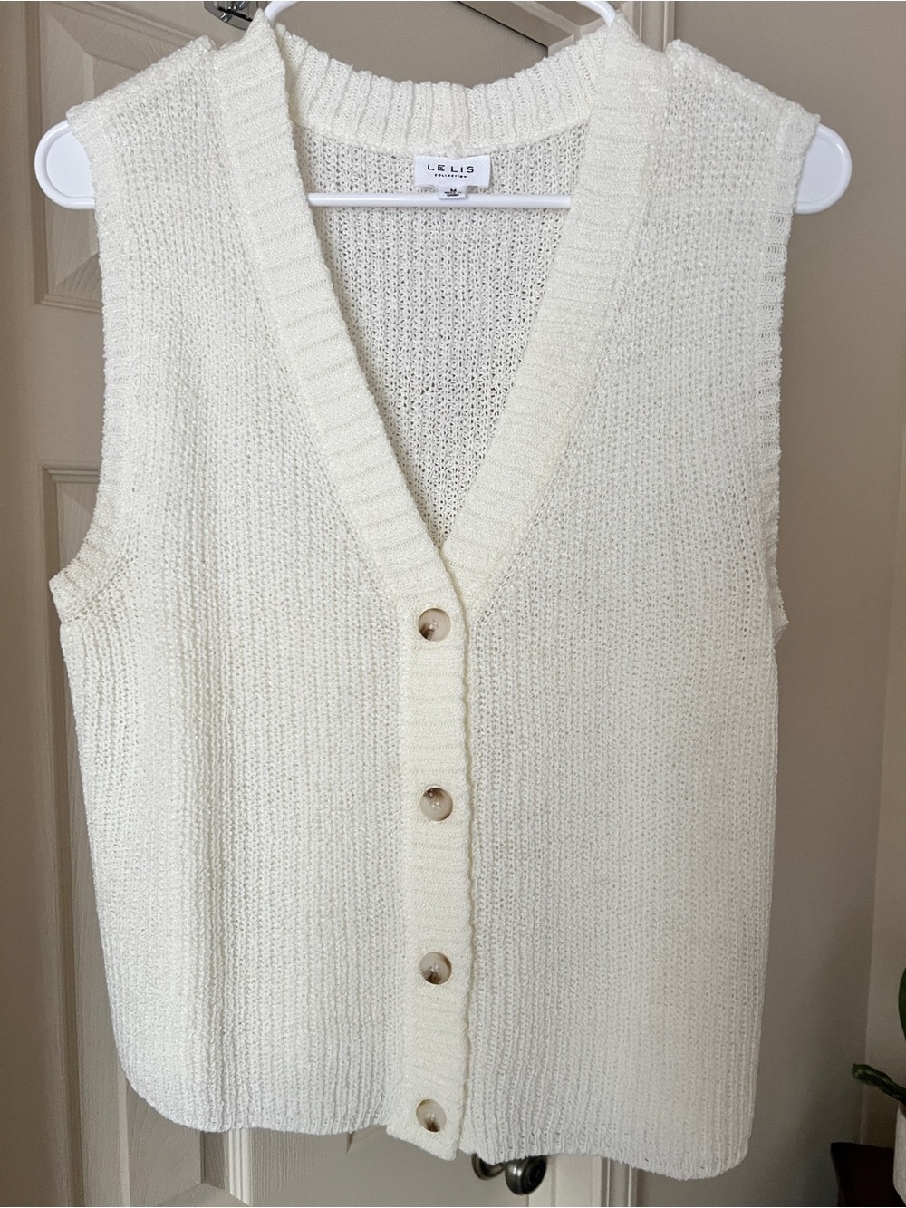 NWOT Le Lis Ivory Knit Button-Up Vest